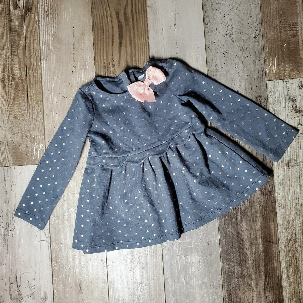 Maggie and Zoe Gray and Gold Polka Dot Baby Girl Dress Size 2T